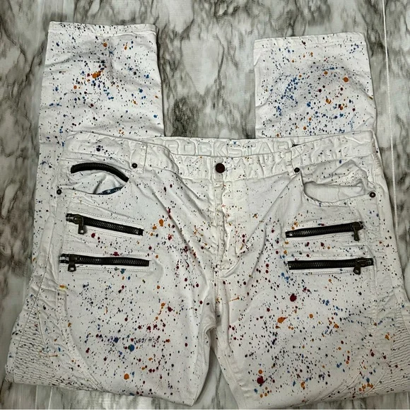 Rockstar Mens Sz 42 White Paint Splatter Denim Jeans Streetwear Distressed Urban - Picture 2 of 13